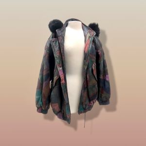 Patchwork Leather Bomber with Hood Trimmed with Fox Fur Bomber - Fashionconservatory.com