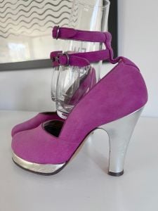 1940s bright pink and silver platform heels SZ 4 - Fashionconservatory.com