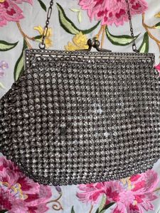 1930s prong set rhinestone purse with delicate chain - Fashionconservatory.com