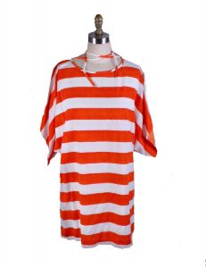 Vintage Vuokko Top Orange White Bold Striped Tunic 1960s-70s Womens S Cotton 