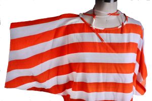 Vintage Vuokko Top Orange White Bold Striped Tunic 1960s-70s Womens S Cotton  - Fashionconservatory.com