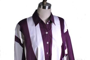 Vintage Marimekko Tunic Top Blouse Womens M Oversized Purple White Awning Stripe  - Fashionconservatory.com