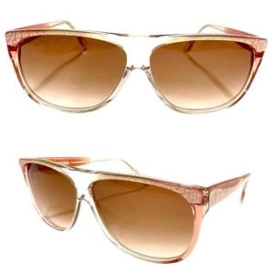 1980’s Vintage Angular Pink and Clear Sunglasses, Oversized Sunnies, Deadstock - Fashionconservatory.com