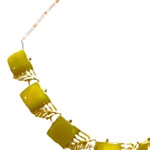 1950’s Vintage Yellow  Moonglow Thermoset  Necklace with Silver Hardware, 8.5-9” Long, MCM P - Fashionconservatory.com