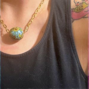 Antique Italian Hand-Painted Venetian Bead Pendant Necklace, 24 GF Chain, 19” - Fashionconservatory.com