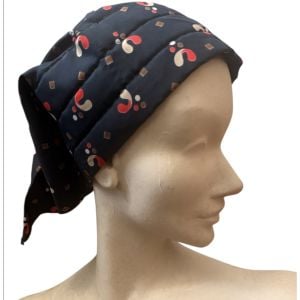 1960’s Vintage Mod Blue Print Headscarf with Quilted Front, Self Tied