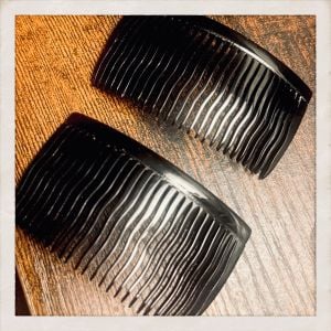 1930’s French Black Celluloid Wavy Hair Comb Set, 3”, One Pair, Deadstock - Fashionconservatory.com