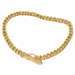 1990’s Vintage Gold Thick Link Chain Belt, Statement Belt, Heavy Gold Metal - Fashionconservatory.com