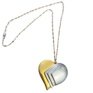 Gold & Silver Tone Perfume Heart Pendant on a Vintage 925 Sterling Italian Chain, 20”