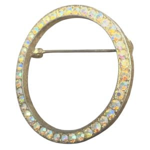 1950’s Vintage Aurora Borealis Round Rhinestone Open Circle Brooch , 1.5” - Fashionconservatory.com