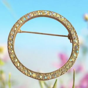 1950’s Vintage Aurora Borealis Round Rhinestone Open Circle Brooch , 1.5”