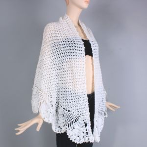 OS Vintage 50s Sally Gee White Hand Crochet Poncho Sweater Shawl 60s - Fashionconservatory.com