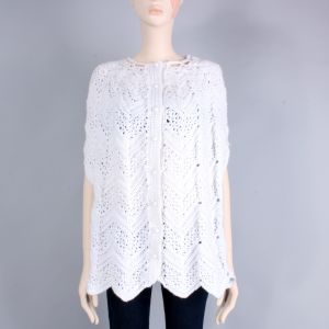 OS Vintage 50s White Chevron Hand Crochet Cardigan Poncho Sweater 60s