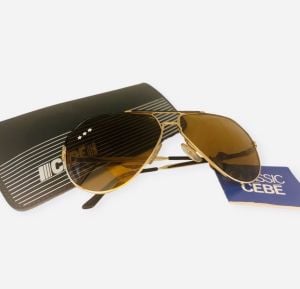 1980’s Vintage Aviator Sunglasses by Cébé,  Gold Metal Frame, Made in France, Deadstock NOS with ori