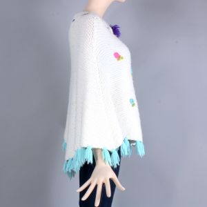 OS Vintage 50s White Hand Crochet Cottagecore Embroidered Poncho Sweater 60s - Fashionconservatory.com