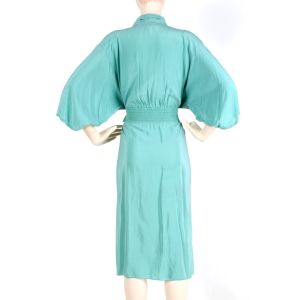 8 Vintage 1970s Sansappelle KARIE PATTERSON Green Silk Kimono Wrap Dress 70s - Fashionconservatory.com