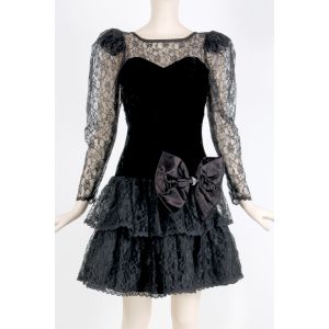 5 S Vintage 1980s Steppin' Out Black Velvet Lace Party Mini Dress Prom 80s - Fashionconservatory.com