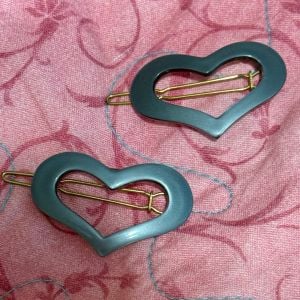 Vintage Pearlescant Blue French Heart Barrettes, Deadstock  - Fashionconservatory.com