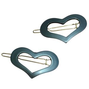 Vintage Pearlescant Blue French Heart Barrettes, Deadstock 