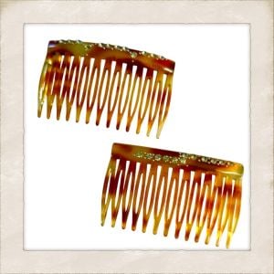 50’s French Rhinestone Hair Combs in a Tortoiseshell Color, Unworn, 2.5” - Fashionconservatory.com