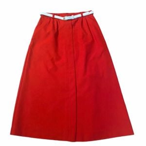 1970’s Union Made Red A Line Skirt w/ Slim White Belt, XS, 24” 25”