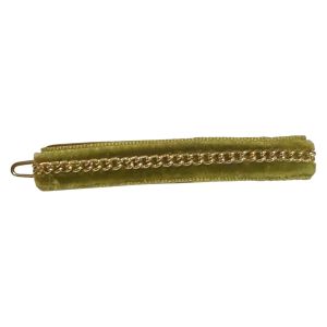 1970’s Vintage Velvet French Barrette in Green with a Gold Chain Accent, 2.5” - Fashionconservatory.com