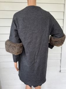 50s Gray Wool Dress and Jacket Fur Cuff XS  - Fashionconservatory.com