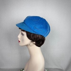 Vintage 60s MOD Blue Corduroy Cap, Hat - Fashionconservatory.com