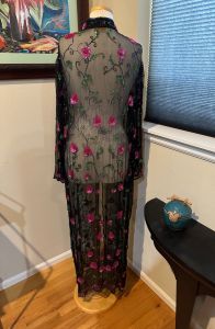 Vintage Silk Chiffon Sheer Evening Robe Embroidered with Sequin Flowers - Fashionconservatory.com