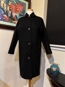  1960s  Black Mod Style  Frederick & Nelson Fine Wool Coat w/ Beautiful Gold Buttons 