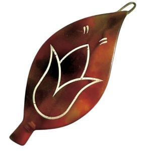 1930’s Celluloid Leaf French Hair Clip in Etched Tortoiseshell, Deadstock, 2.5”