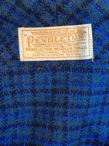 1950s Pendleton Blue Wool Plaid Jacket w/ Maple Leaf Buttons - S - Fashionconservatory.com