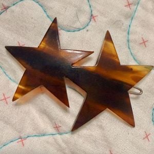 1950’s Vintage Tortoiseshell Star French Barrettes Hair Clips, Deadstock, 2.4” - Fashionconservatory.com