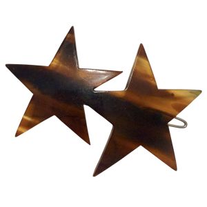 1950’s Vintage Tortoiseshell Star French Barrettes Hair Clips, Deadstock, 2.4”