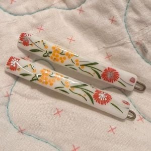 1970’s French Floral Hair Clips Barrettes in White , 2.5” , Deadstock, Unworn - Fashionconservatory.com