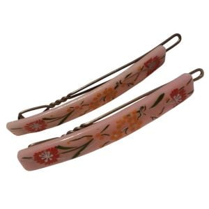 1970’s French Floral Hair Clips Barrettes in Pink , 2.5” , Deadstock, Unworn - Fashionconservatory.com