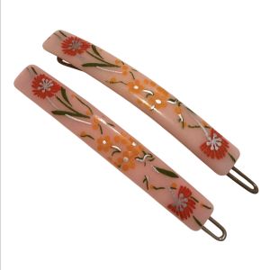 1970’s French Floral Hair Clips Barrettes in Pink , 2.5” , Deadstock, Unworn
