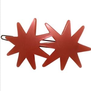 1960’s Pink Double Starburst French Hair Clip Barrette, Fab!, Deadstock, 3” Long