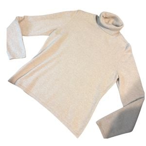 Saks Fifth Avenue Vintage 100% Cashmere Turtleneck in Tan, Large with Stretch, Layering Top - Fashionconservatory.com