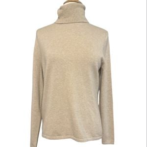 Saks Fifth Avenue Vintage 100% Cashmere Turtleneck in Tan, Large with Stretch, Layering Top