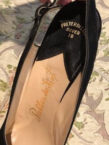 1940s Palter de Liso Black Suede Peep Toe Sling Back Pumps - 7.5 N - Fashionconservatory.com