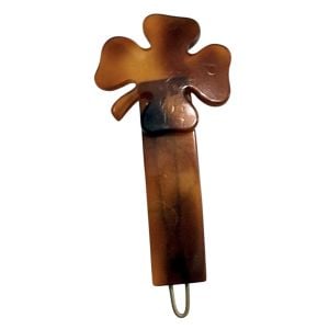 Vintage French Clover Hair Clip in Tortoiseshell Brown, Deadstock/Unworn, 2”  - Fashionconservatory.com