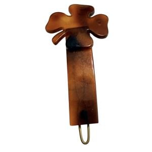 Vintage French Clover Hair Clip in Tortoiseshell Brown, Deadstock/Unworn, 2”