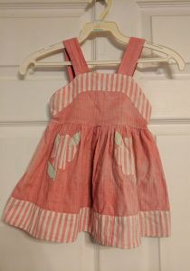 40s Baby Girls Red Dress Striped Floral with Hat and Shorts 