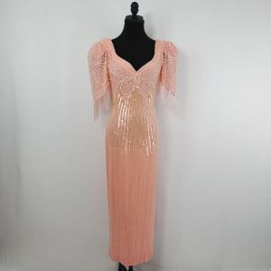 Vintage 80s Nadine Women's Pink Butterfly Maxi Dress size 11/12