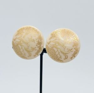 Vintage 50s Cream and Gold Disk Clip On Earrings