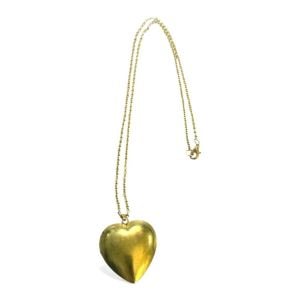 Vintage Puffy Brass Heart Locket Necklace, Functional, 22” Long 