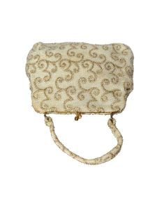 1950s/60s beaded evening bag with gold metallic embroidered scroll design - Fashionconservatory.com