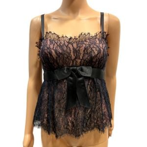 Y2K Black Lace and Peach Lined Bustier Top