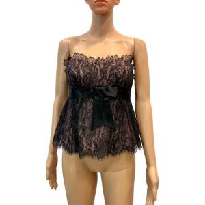 Y2K Black Lace and Peach Lined Bustier Top - Fashionconservatory.com